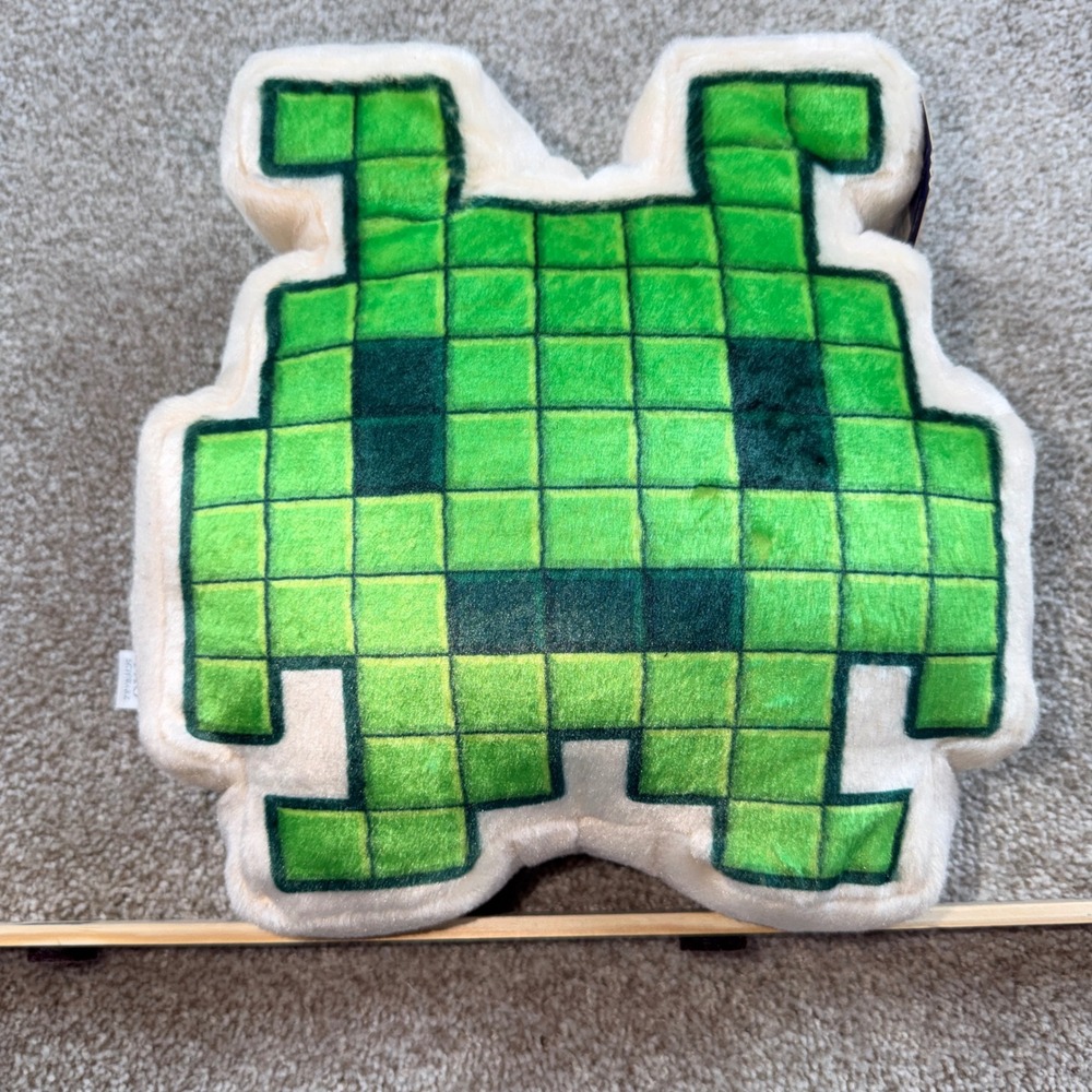 FAO Schwarz Pixel Game On Retro Arcade Pixel Alien Retro 8-Bit Plush Pillow
